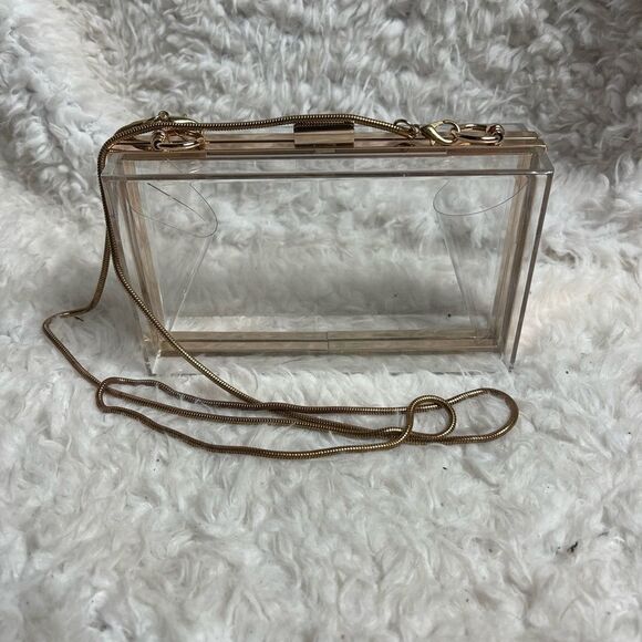 Clear Acrylic Small Box crossbody bag Rose Gold metal frame & detachable strap - Picture 1 of 7